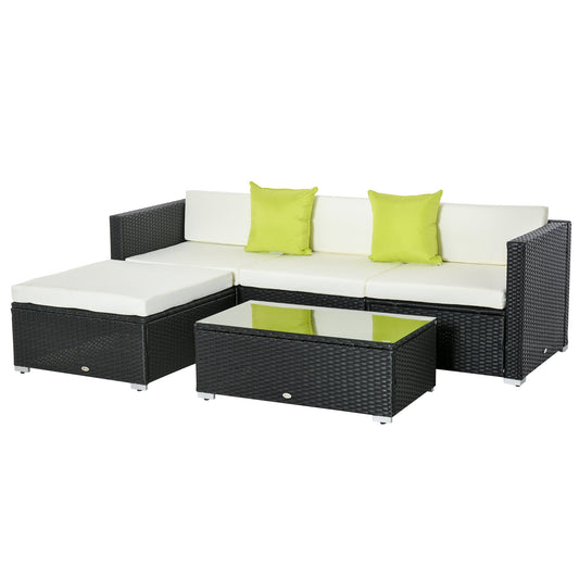 4 Piece Outdoor Rattan Sofa Set with Cushions - Black-0