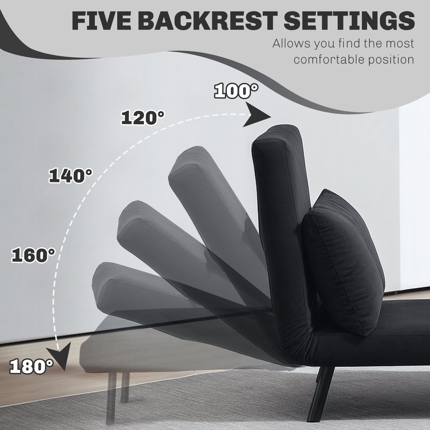 4-in-1 Velvet-Feel Single Chair Bed, with Pillow - Black-4