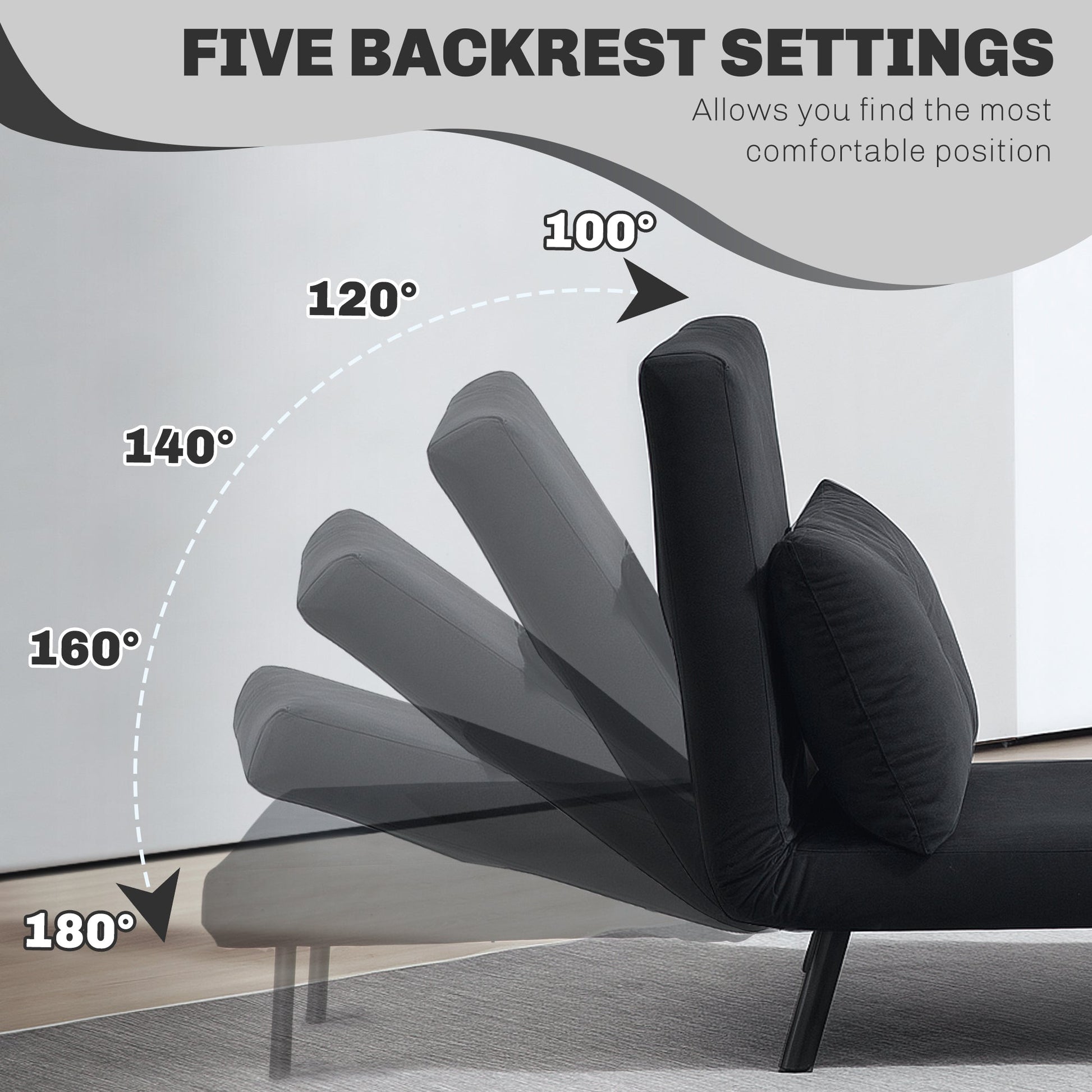 4-in-1 Velvet-Feel Single Chair Bed, with Pillow - Black-4