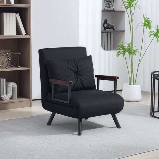 4-in-1 Velvet-Feel Single Chair Bed, with Pillow - Black-1