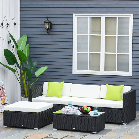 4 Piece Outdoor Rattan Sofa Set with Cushions - Black-1