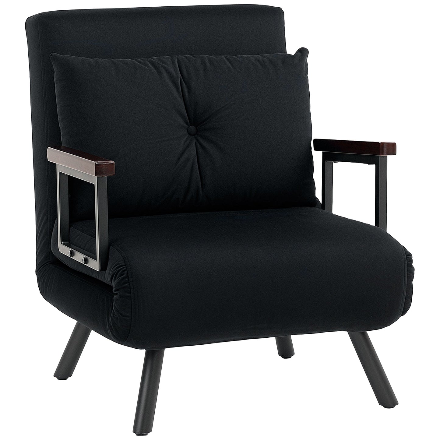 4-in-1 Velvet-Feel Single Chair Bed, with Pillow - Black-0