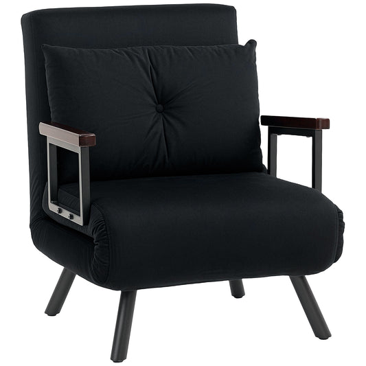 4-in-1 Velvet-Feel Single Chair Bed, with Pillow - Black-0