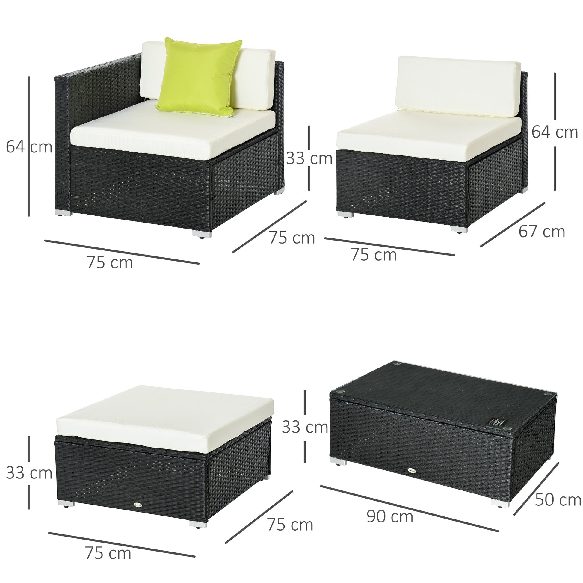 4 Piece Outdoor Rattan Sofa Set with Cushions - Black-2